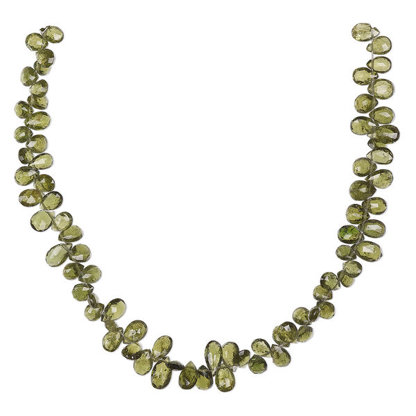 Bead, chrome diopside (natural), 6x4mm-9x5mm graduated hand-cut top-drilled faceted puffed teardrop, B grade, Mohs hardness 5-1/2 to 6. Sold per 8-inch strand. image number 0