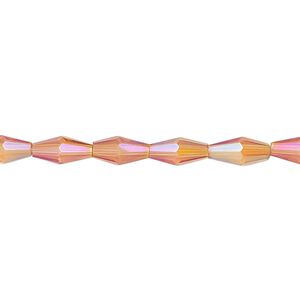 Bead, glass, crystal astral pink, 8.5x4mm long bicone. Sold per 15-1/2 to 16-inch strand.