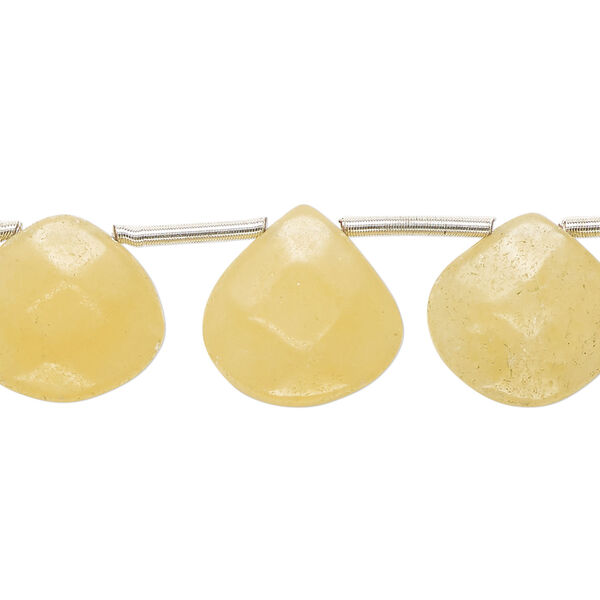 Bead, calcite (waxed), 15x15mm-17x17mm hand-cut top-drilled puffed faceted teardrop, B- grade, Mohs hardness 3. Sold per pkg of 9 beads. image number 0