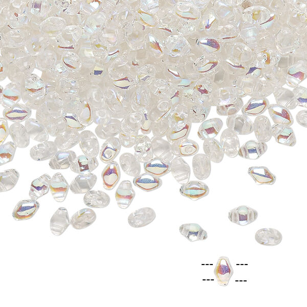 Bead, Preciosa Mini Twin™, Mini Pressed Twin, Czech pressed glass, transparent clear AB, 4x2.5mm oval with (2) 0.7mm holes. Sold per 50-gram pkg. image number 0