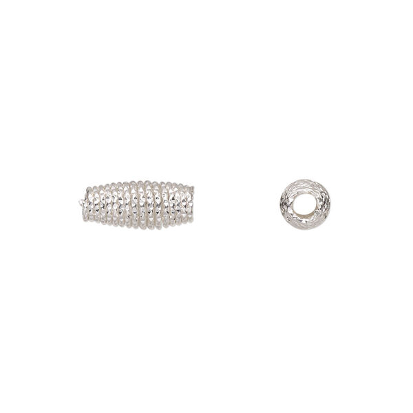 Bead, sterling silver, 12x5mm diamond-cut coiled oval. Sold per pkg of 2. image number 0