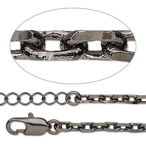 Chain 1pkg2 gunmetal-plated cable, 4mm / lobster claw clasp, brass 7.5 inch
