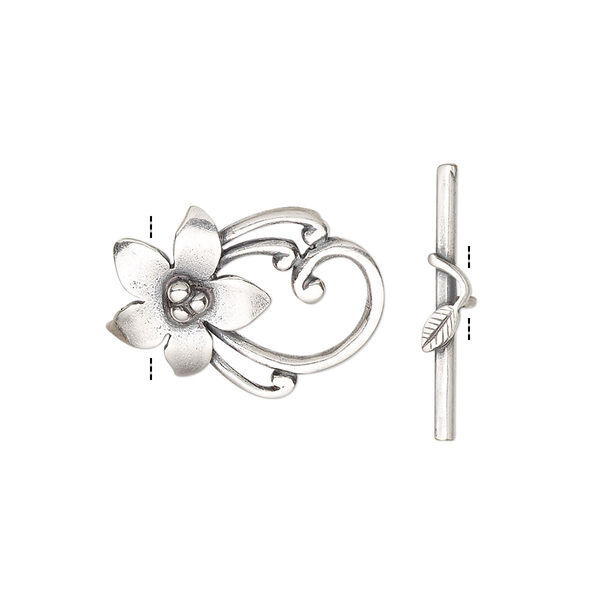 Clasp, JBB Findings, toggle, antique silver-plated brass, 20x14mm flower. Sold individually. image number 0