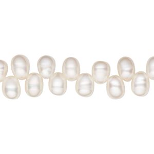 Pearl, cultured freshwater (bleached), white, 6x5-9x6mm top-drilled rice, C grade, Mohs hardness 2-1/2 to 4. Sold per 16-inch strand.