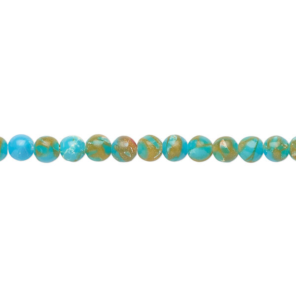 Bead, resin and multi-stone (dyed / assembled), turquoise blue / brown / white, 4mm round. Sold per 8-inch strand, approximately 50 beads. image number 0