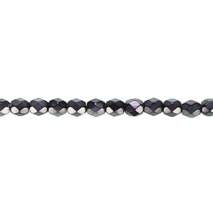 Bead, Czech fire-polished dipped décor glass, oil slick, 4mm faceted round. Sold per 15-1/2" to 16" strand, approximately 100 beads.