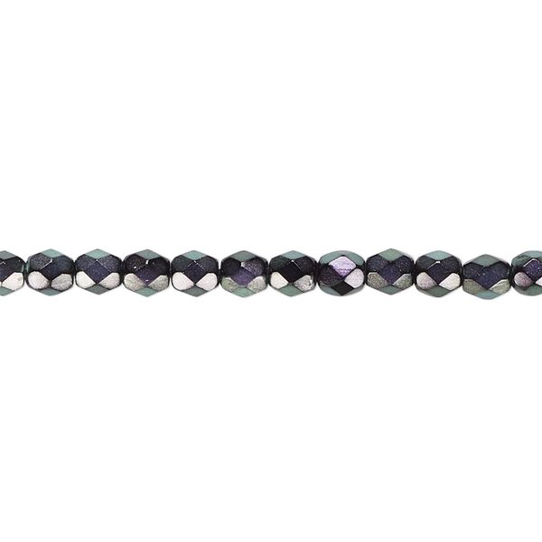 Bead, Czech fire-polished dipped décor glass, oil slick, 4mm faceted round. Sold per 15-1/2" to 16" strand, approximately 100 beads. image number 0