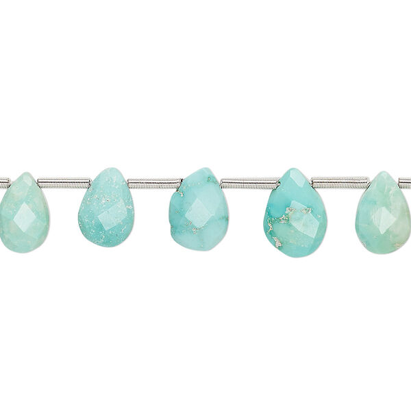 Bead, imperial crown turquoise (natural), 7x5mm-9x7mm hand-cut top-drilled faceted puffed teardrop with 0.4-1.4mm hole, C grade, Mohs hardness 5 to 6. Sold per pkg of 17. image number 0