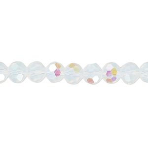 Bead 1pk 32 facets clear translucent frosted AB, Celestial Crystal® 6mm round 15.5-16 inch