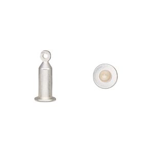 Bead pin, silver-plated brass, 11x6mm with 8x4mm tube and 6.1mm round head with loop, fits beads with 4.2-6mm hole. Sold per pkg of 4.