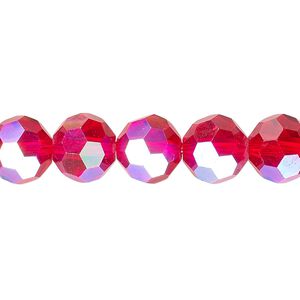 Bead 1pk 32 facets transparent red AB, Celestial Crystal® 10mm round 15.5-16 inch