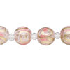 Bead, glass 1pkg8, transparent pink and gold, 12mm round with crackle finish and hand-painted spiral. image number 0