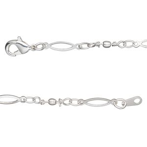Chain 1pkg1 silver-plated oval & link, 11x2mm / 2mm wire-wrapped ball / lobster claw clasp, brass 20 inch