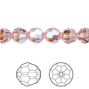 Bead 12pk light rose shimmer, Crystal Passions® 8mm round 5000