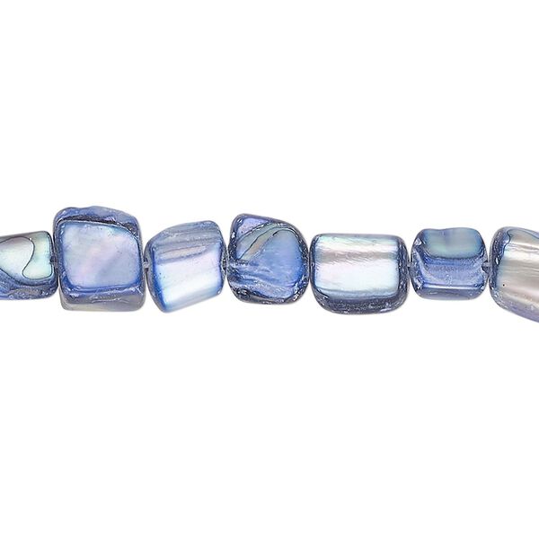 Bead, mother-of-pearl shell (dyed), blue, small to medium chip, Mohs hardness 3-1/2. Sold per 15-inch strand. image number 0