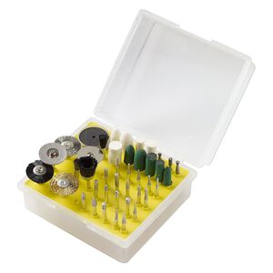 Rotary accessories, steel and plastic, multicolored, 1/8 inch assorted shanks with 4 x 4 x 2-1/2 inch case. Sold per 80-piece set.