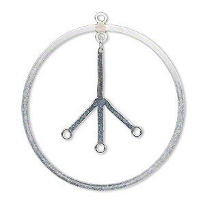 Focal, sterling silver, 35mm flat peace sign with 3 loops. Sold individually.