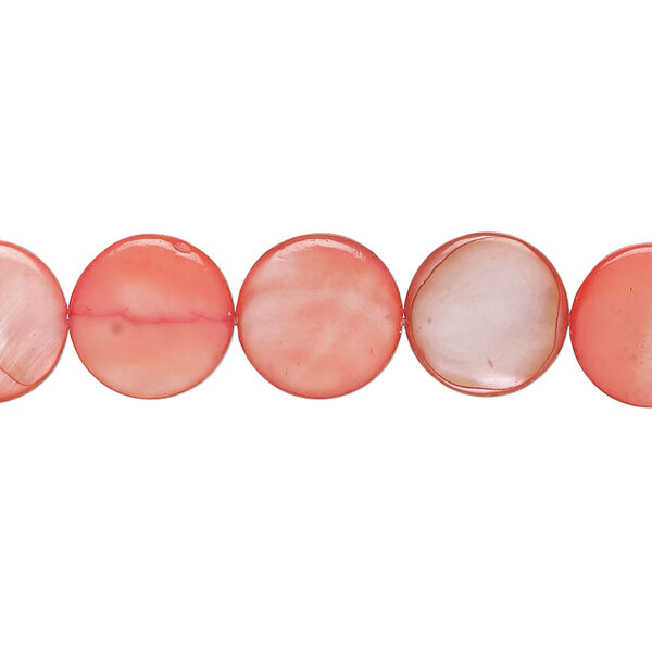 Mother-of-pearl shell 1pkg1, puffed flat round bead 15 inch pink 11-12mm image number 0