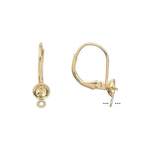 Ear wire leverback 1pkg10, gold-plated, 18mm / 5mm cup / 3mm peg / open loop / 6-8mm round setting, brass 5 pair