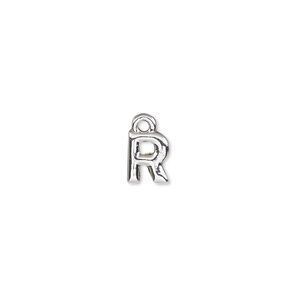 Charm, silver-finished "pewter" (zinc-based alloy), 7.5x6mm alphabet letter R. Sold per pkg of 2.