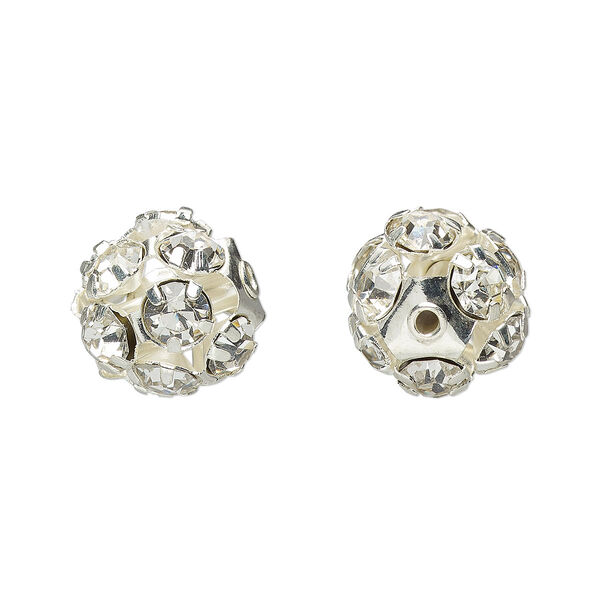 Bead, Egyptian crystal rhinestone and imitation rhodium-plated brass, clear, 12mm round. Sold per pkg of 6. image number 0