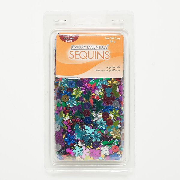 Sequin mix, sew-on and glue-on, plastic, 8mm-22x16mm flower and butterfly. Sold per 85-gram pkg, approximately 3,400 pieces. image number 0