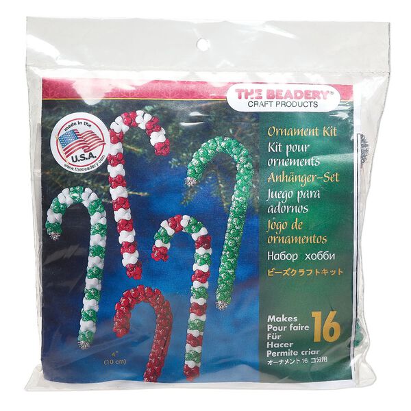 Ornament kit, The Beadery®, plastic, red / green / white, candy canes (5688). Sold individually. image number 0