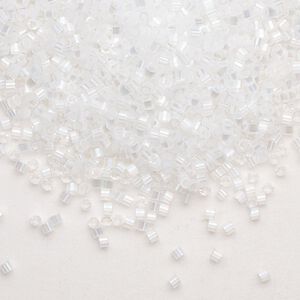 Seed bead, Delica®, glass, pkg/7.5g, #11 round, opaque silk satin rainbow crystal white (DB-0670).