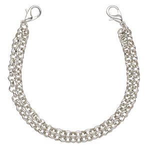 Bracelet component, silver-finished "pewter" (zinc-based alloy) and steel, 4mm round rolo, 6-1/2 inch chain with (2) lobster claw clasps. Sold individually.