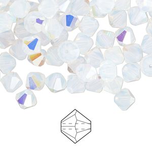 Bead 144pk white opal AB, Preciosa Czech crystal 6mm bicone