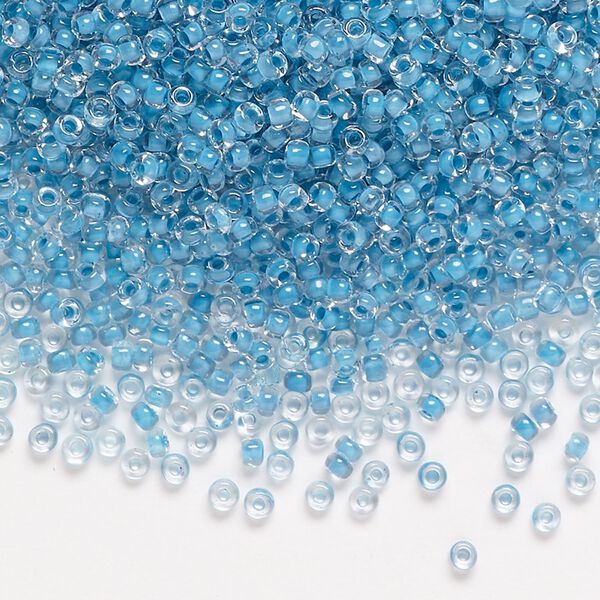 Seed bead, Dyna-Mites™, glass, pkg/40g, #11 round, translucent inside dyed color turquoise blue, (223 11/0 RR). image number 0
