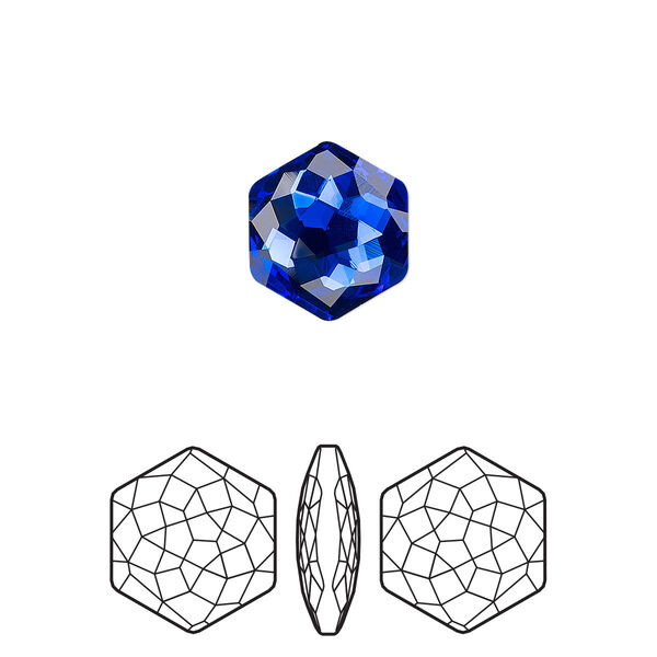 Fancy stone 2pk majestic blue foil back, Crystal Passions® 11.2x10mm thin hexagon 4683 image number 0