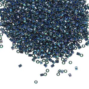 Seed bead, Delica®, glass, pkg/7.5g, #11 round, translucent emerald-lined rainbow green (DB-0276).