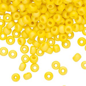 Seed bead, Miyuki, glass, pkg/25g, #6 rocaille, opaque matte rainbow canary, (RR-404D/FR).