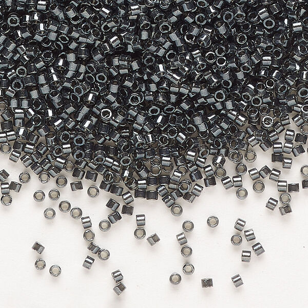 Seed bead, Delica®, glass, pkg/7.5g, #11 round, translucent steel-lined luster crystal clear (DB-2394). image number 0