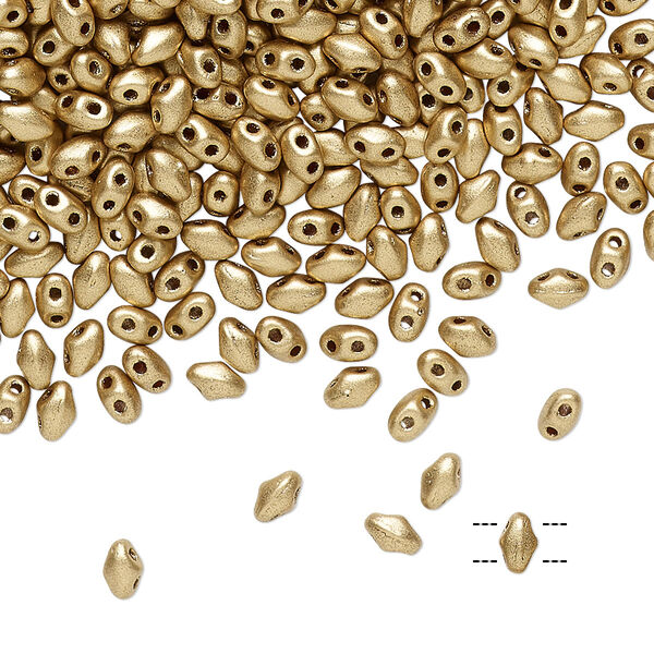 Bead, Preciosa Mini Twin™, Mini Pressed Twin, Czech pressed glass, opaque gold, 4x2.5mm oval with (2) 0.7mm holes. Sold per 250-gram pkg. image number 0