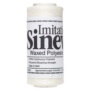 Cord, imitation sinew and waxed polyester, white, 2mm diameter, 50-pound test. Sold per 400-foot spool.