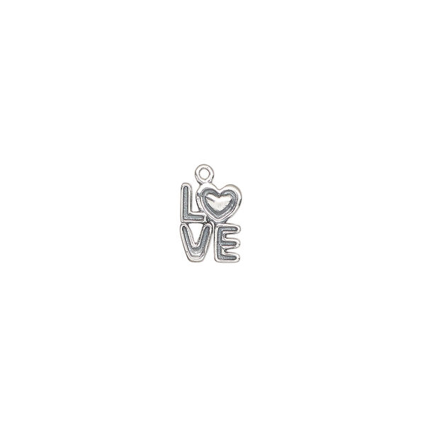 Charm 1pkg1, antiqued sterling silver, 8x6mm single-sided "LOVE". image number 0