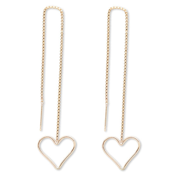 Ear thread, 14Kt gold-filled, 4-1/2 inch chain with 16x16mm open heart. Sold per pair. image number 0