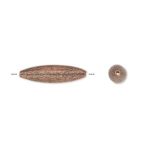 Bead, antiqued copper, 20x5mm brushed oval. Sold per pkg of 10.
