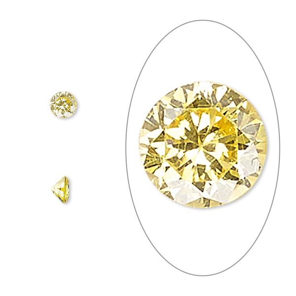 Gem, cubic zirconia, topaz gold, 4mm faceted round, Mohs hardness 8-1/2. Sold per pkg of 5. image number 0