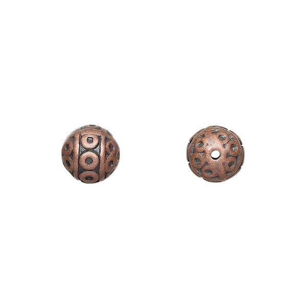 Bead, antique copper-finished "pewter" (zinc-based alloy), 8mm filigree round. Sold per pkg of 10. image number 0