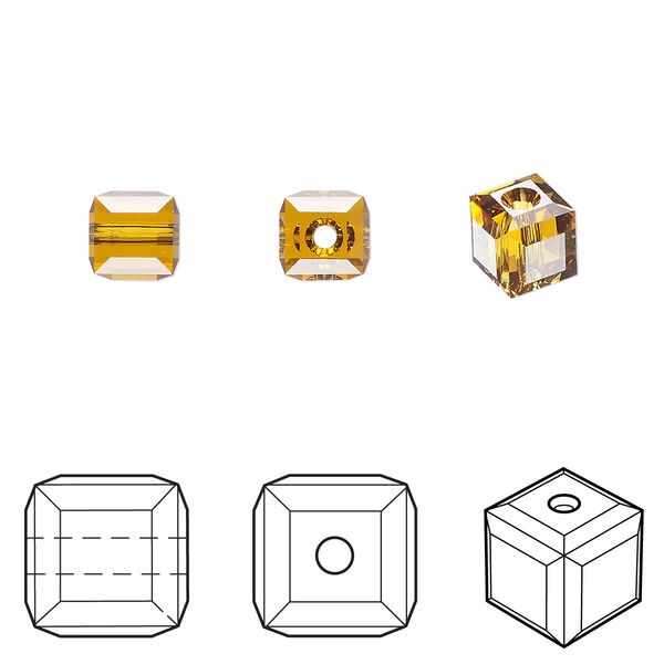 Bead 6pk topaz, Crystal Passions® 6mm cube 5601 image number 0