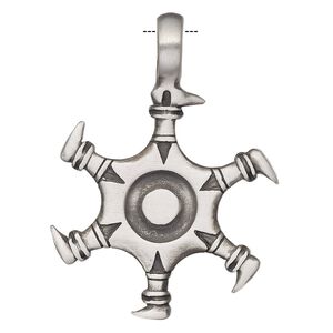 Pendant, Powerful Pewter Pendants, antiqued pewter (tin-based alloy), 49x37mm single-sided wheel with feet and 6mm hole. Sold individually.