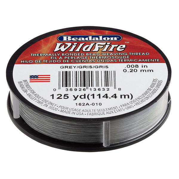 Thread, Beadalon® WildFire™, polyester and plastic, grey, 0.2mm with bonded coating, 15-pound test. Sold per 125-yard spool. image number 0