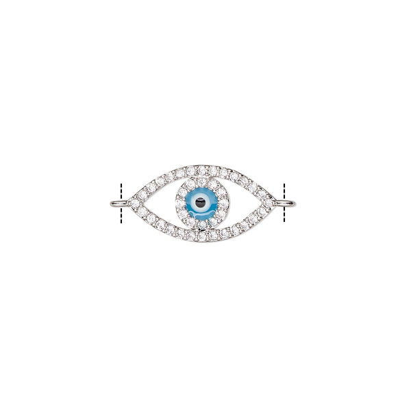 Link, silver-finished brass / cubic zirconia / enamel, multicolored, 16x8mm single-sided eye. Sold individually. image number 0