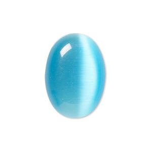 Cabochon, cat's eye glass (fiber optic glass), turquoise blue, 25x18mm calibrated oval, quality grade. Sold per pkg of 4.