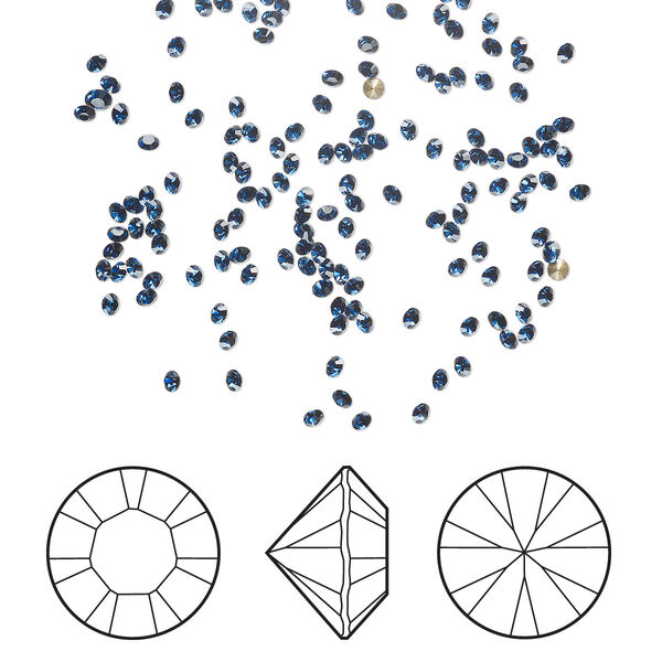 Chaton 12pk dark sapphire foil back, Crystal Passions® Regenerated 1.4-1.5mm round PP8 1028 image number 0