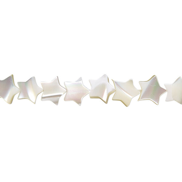 Bead, mother-of-pearl shell (bleached), white, 7x7mm star, Mohs hardness 3-1/2. Sold per 15-1/2" to 16" strand. image number 0