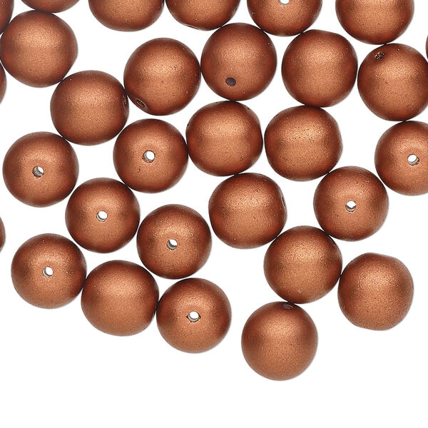 Bead, Czech glass druk, opaque satin copper, 8mm round. Sold per 15-1/2" to 16" strand, approximately 50 beads. image number 0